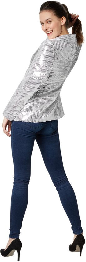 Dressforfun Manteau à paillettes dames argent XL - déguisement costume halloween déguisement fête carnaval robe de soirée - 303854