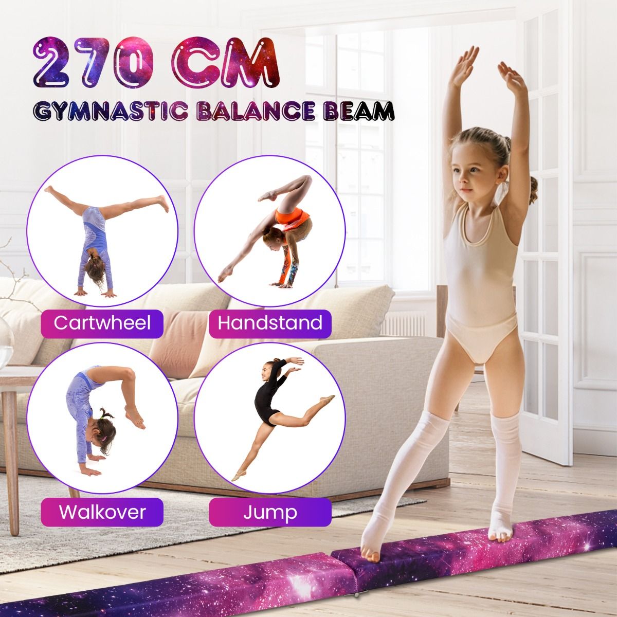 Barre d'équilibre pliable Coast - Barre de gymnastique en mousse - Antidérapante - Dimensions : 270 x 10 x 7,5 cm