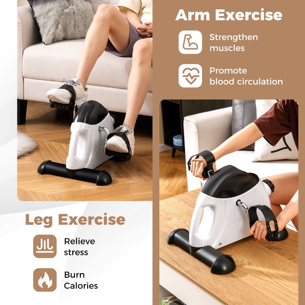 Mini-vélo d'appartement Coast - Appareil d'entraînement pour les bras et les jambes - Résistance réglable - Blanc