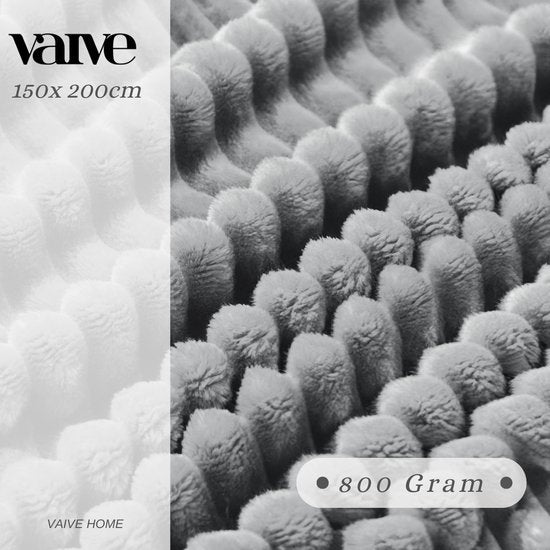 VAIVE Couverture polaire 150 x 200 cm - Super douce - Plaid pour Canapé, Lit ou Décoration de salon - Couvertures - Plaids - Couverture - Ribbed - Grey
