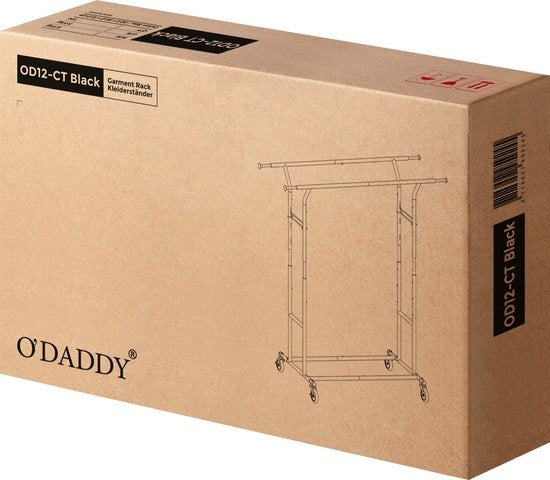O'DADDY® Kledingrek op wieltjes - Garderoberek - Kledingstang - Verstelbaar en Uitschuifbaar - Industriële Wielen - Metaal - Stabiel tot 110 kg - Zwart