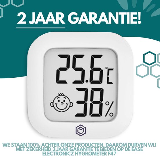 Ease Electronicz Hygromètre - Station météo - Humidimètre - Thermomètre pour l'intérieur - Pile et bande adhésive incluses