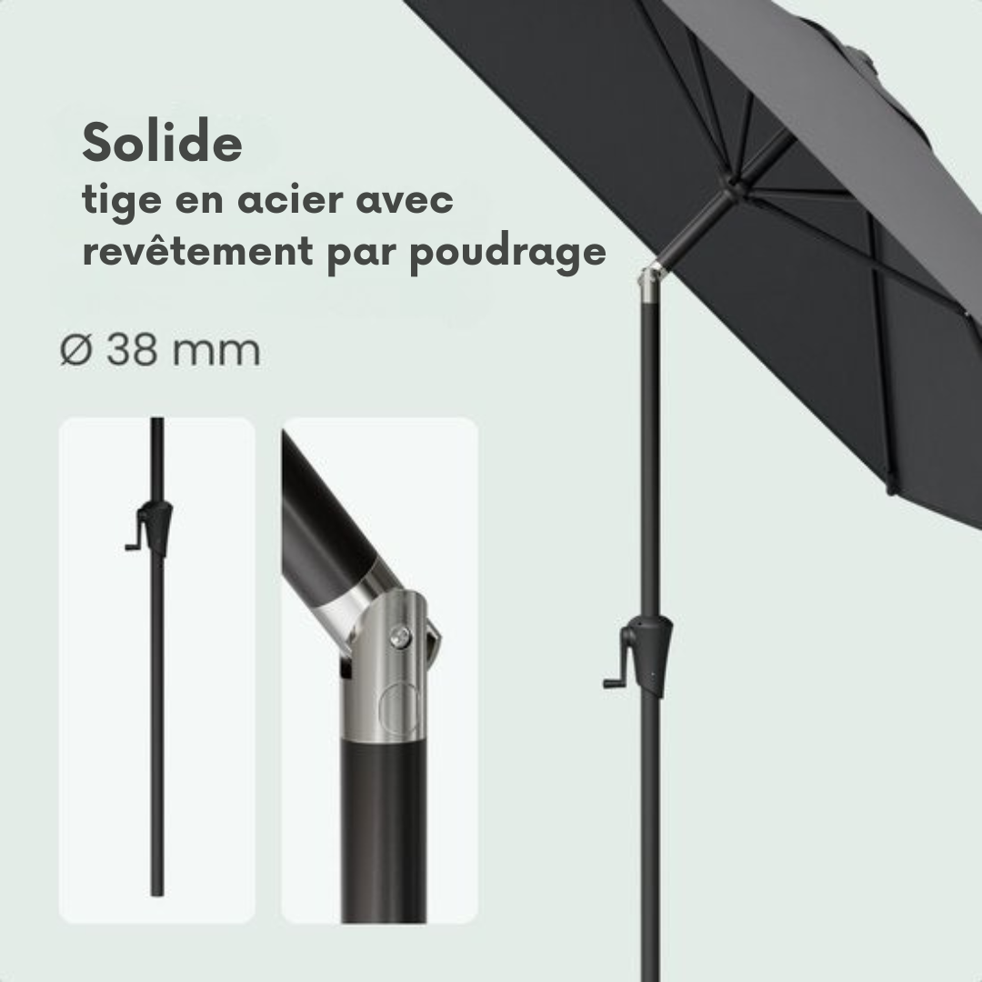 LifeGoods Parasol - Jardin - 200x300cm - 30° inclinable - Imperméable - UPF50+ - Gris foncé