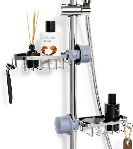 Goliving Support de douche suspendu - Support de douche - Sans perçage - Support de cuisine - Organisateur d'évier - Accessoires de salle de bain - Lot de 2 - Argenté