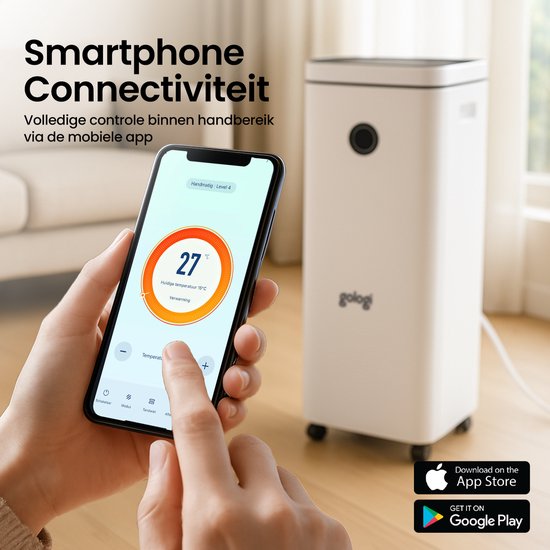 Gologi Déshumidificateur avec application - Déshumidifie jusqu'à 12L par jour - Fonction Lavage-Séchage - Pour la maison - Convient pour la cave, la chambre, la salle de bain et le salon - Déshumidificateur - Dévoreur d'humidité contre la moisissure - Bla