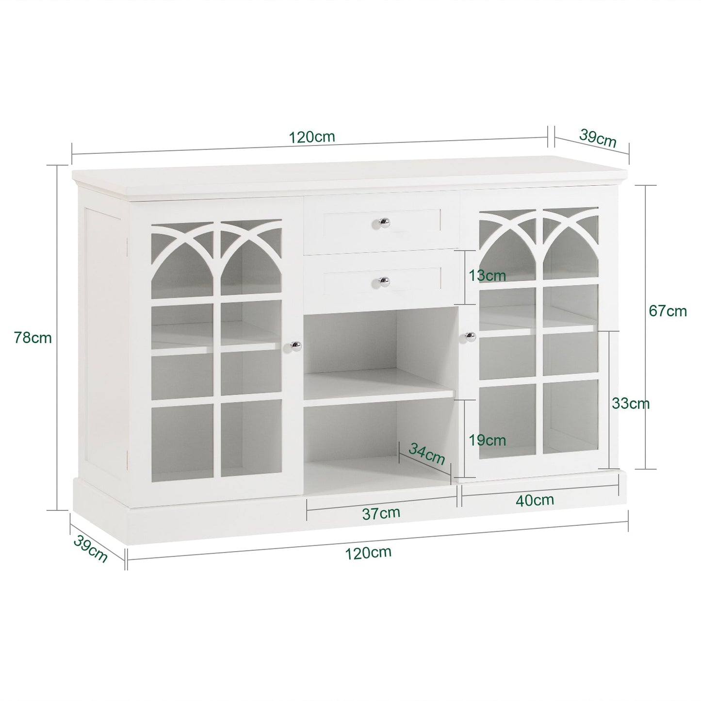 SoBuy FSB79-W Sideboard - Meuble de cuisine blanc avec tiroirs et portes en verre