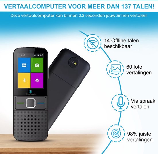 TibaGoods - Ordinateur de traduction - Appareil de traduction - Noir - Traducteur intelligent - 137+ langues - Traducteur portable - Longue durée de vie de la batterie