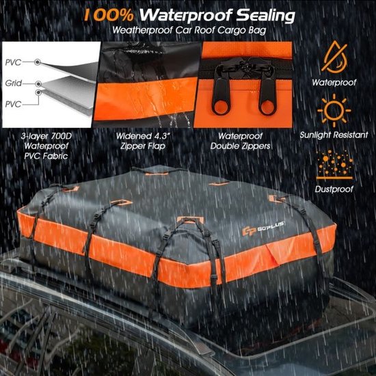 Coffre de toit Coast - étanche - 560 L - pour tous les véhicules - 4,5 kg - 132 x 100 x 43 cm - noir et orange