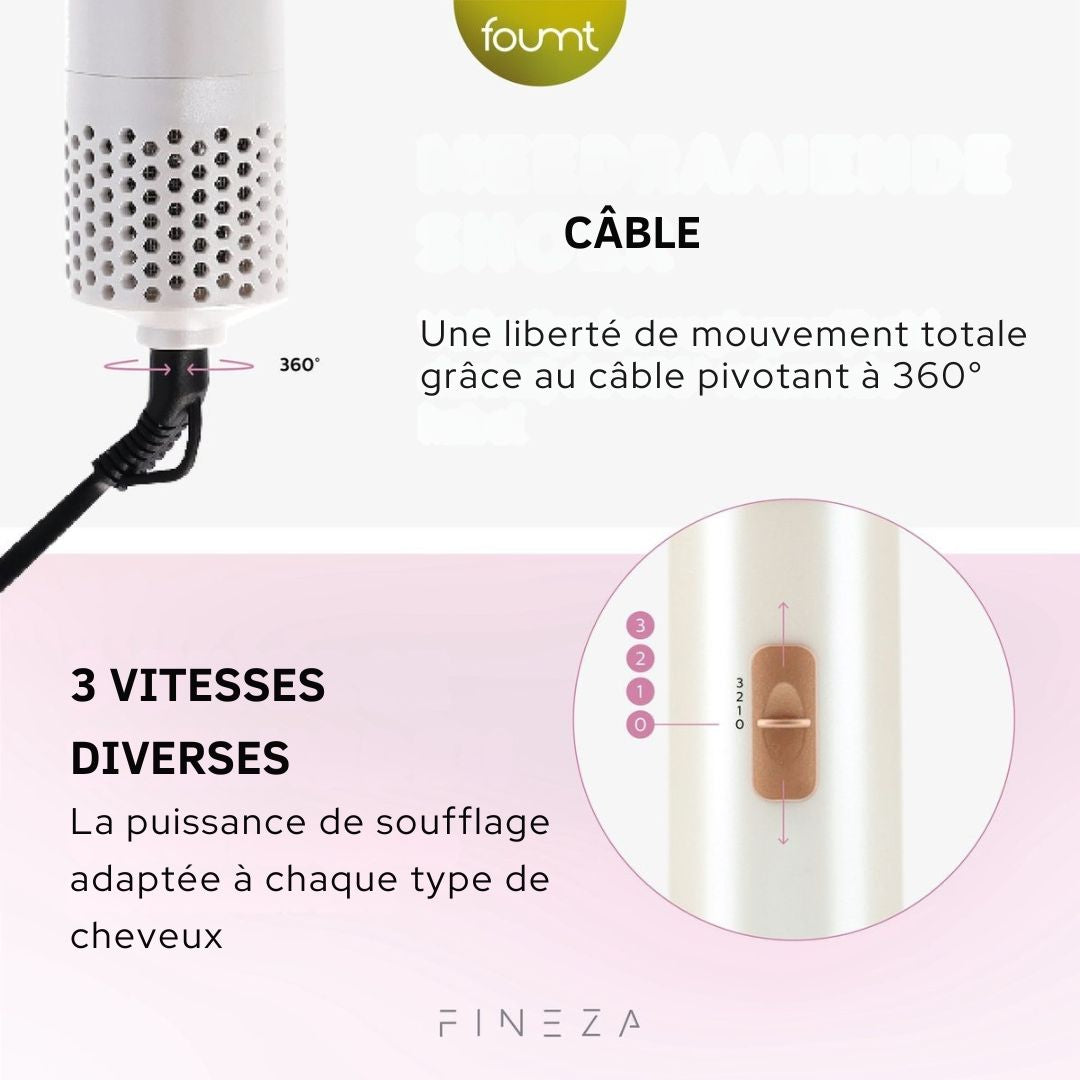 Brosse coiffante 5 en 1 - Fineza - 4 Embouts - Blanc/Or Rose