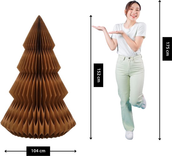 Mica Decorations Sapin de Noël en papier - Sapin de Noël artificiel pliable - H 152 x Ø 104 cm - Décoration de Noël - FSC Mix - Marron