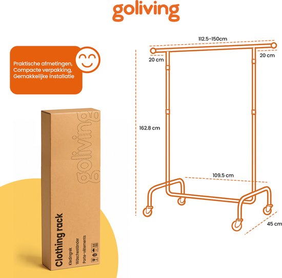 Goliving étendoir à linge sur roulettes XL - étendoir à linge extensible 112-150 cm - capacité de charge de 130 kg - étendoir à linge robuste - métal - noir