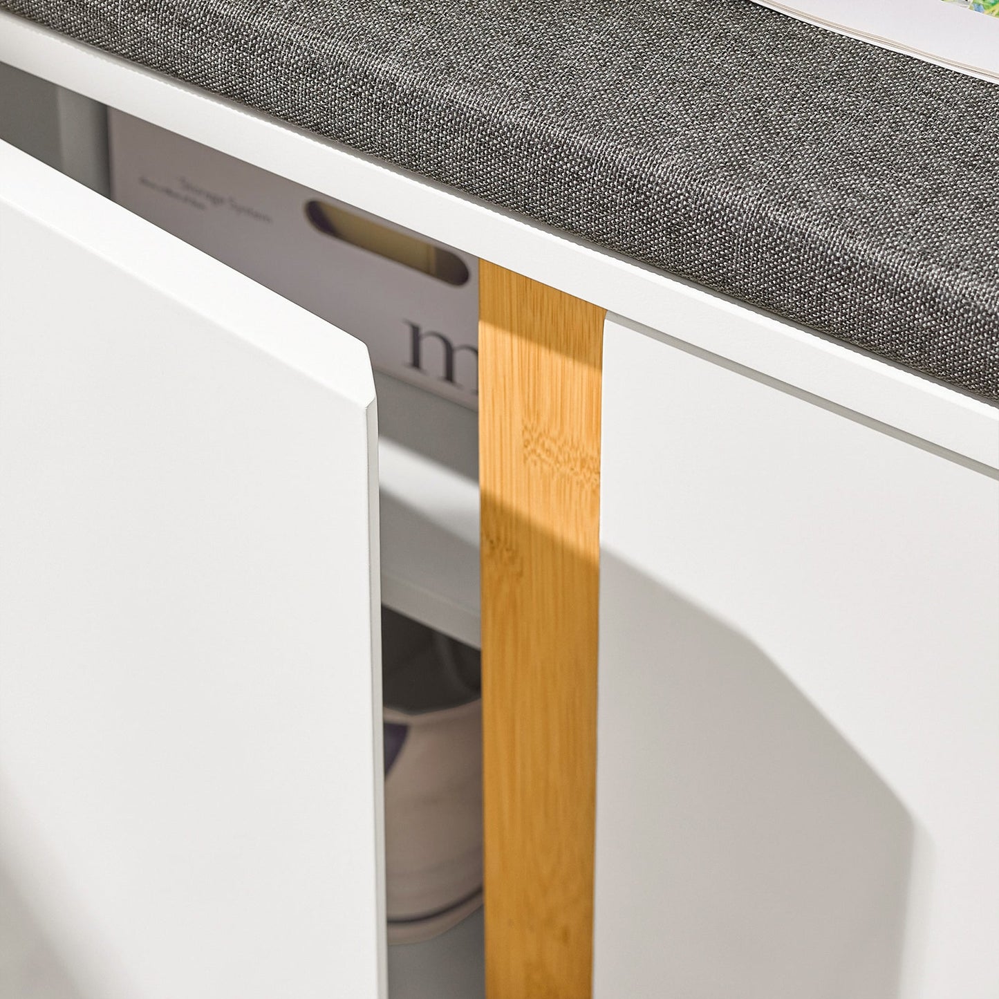 Banc à chaussures SoBuy FSR117-W, 2 portes, siège rembourré, 60 x 35 x 45 cm, blanc