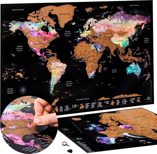 Atlas & Green Scratch Map - 2 pièces - Carte du monde à gratter - Carte du monde & carte de l'Europe - Poster Monde & Europe - 42x29.7 cm & 29.7x21 cm - Décoration murale Carte du monde