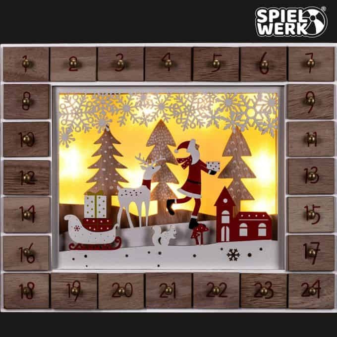 Spielwerk - Calendrier de l'Avent - LED - Père Noël - MDF