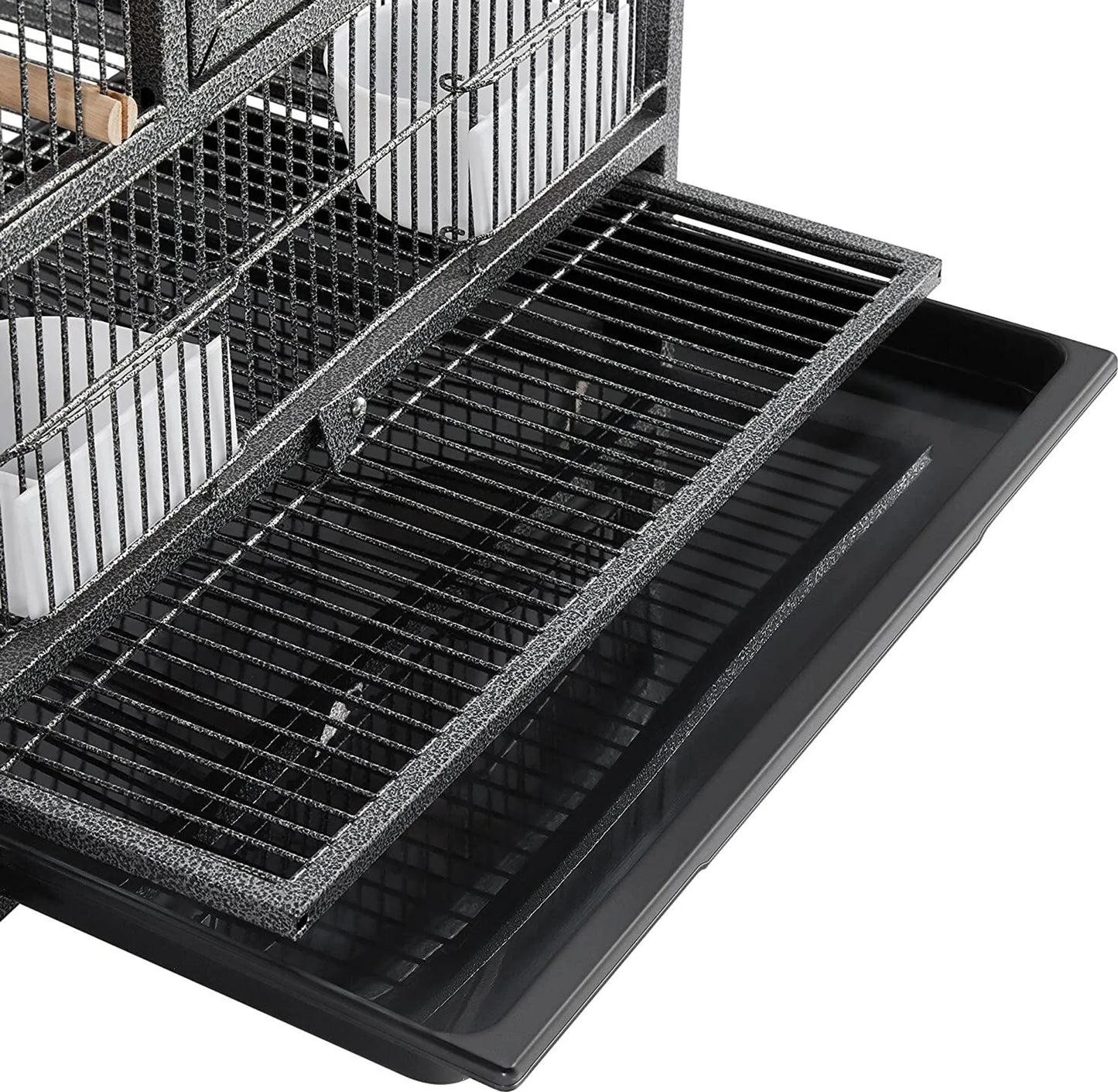 Yaheetech Bird Cage With Partition - With 1 cm Bar Spacing And 4 Feeders And Removable Bottom Drawer - For Parakeets And Canaries - Black Powder-Coated Metal - 95,5 x 45,5 x 105 cm