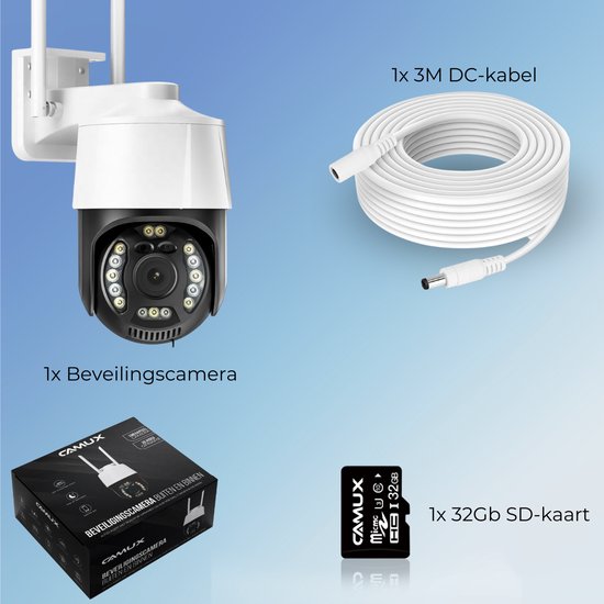 Camux Cam-VisionX Caméra de sécurité extérieure IP66 - Caméra 3MP 2K - Caméra extérieure avec vision nocturne - Wifi avec application - Caméra de sécurité