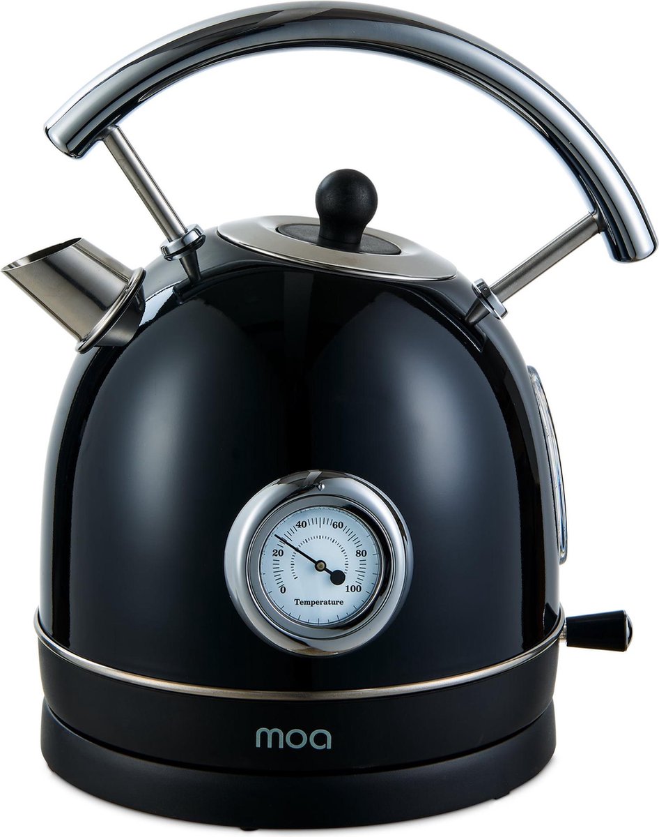 MOA® Retro Kettle - 1,8 litre - Acier inoxydable - Avec thermomètre et filtre anticalcaire - 2200W - Noir