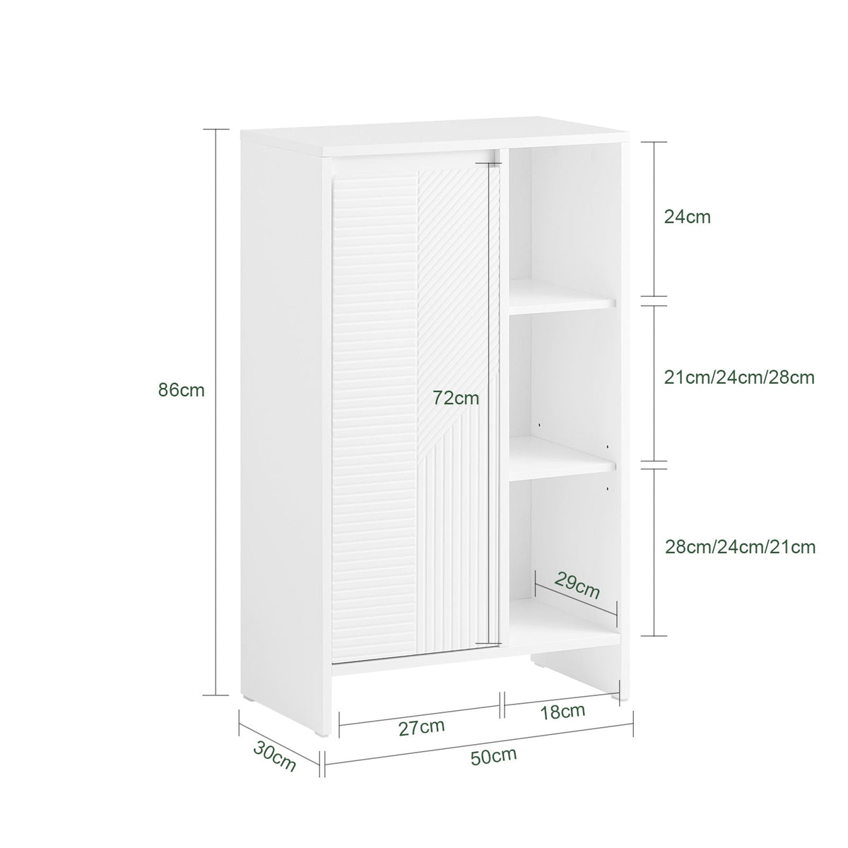 Meuble de salle de bain multifonctionnel - Meuble de salle de bain autoportant blanc avec portes et étagères - 50 x 86 x 30 cm