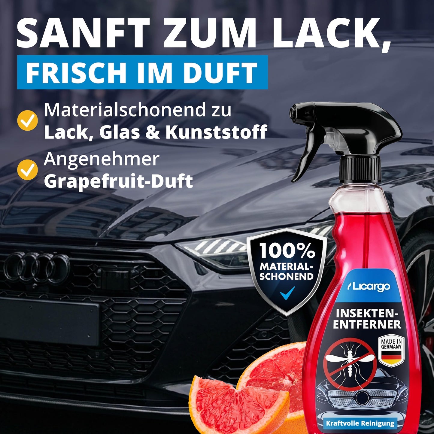 Licargo - produit anti-insectes - nettoyage et entretien automobile - 750 ml - pour vitres et peinture - pour voiture et caravane