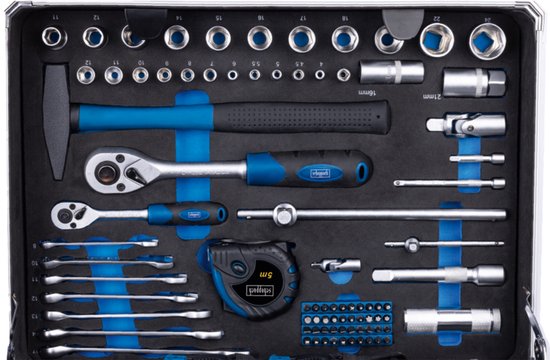 Coffre à outils Scheppach TB200 - 141 pièces - Coffre à outils complet - Jeu d'outils dans un coffre - acier au chrome-vanadium