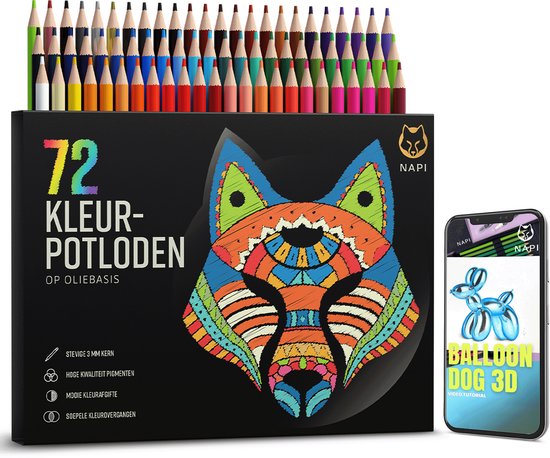 NAPI 72 Crayons de couleur avec cours vidéo - Set professionnel - Crayons à base d'huile - Set de dessin pour adultes et enfants