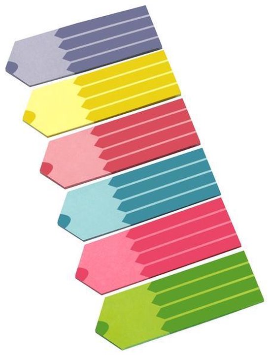 Marque-pages d'information - crayon - 6 x 25 feuilles - 18 x 55 mm - violet, jaune, rouge, bleu, rose, vert - IN-5672-93