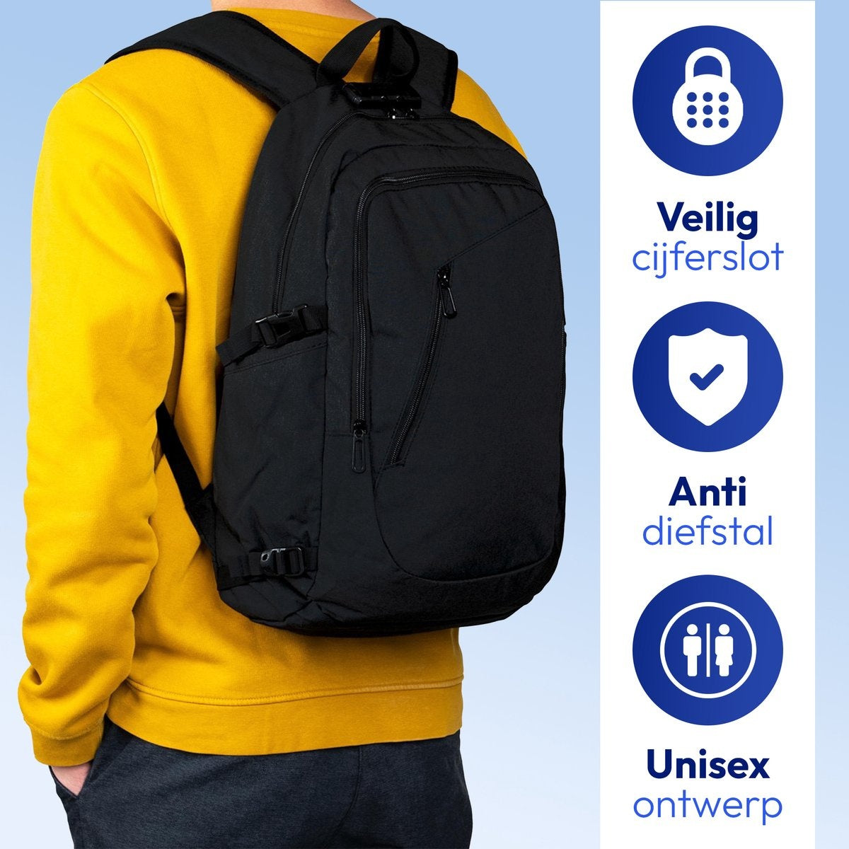 Sac à dos pour ordinateur portable - Cartable - Sac à dos - Sacoche pour ordinateur portable - Station de recharge USB - Tissu hydrofuge - 35 à 39cm - Noir