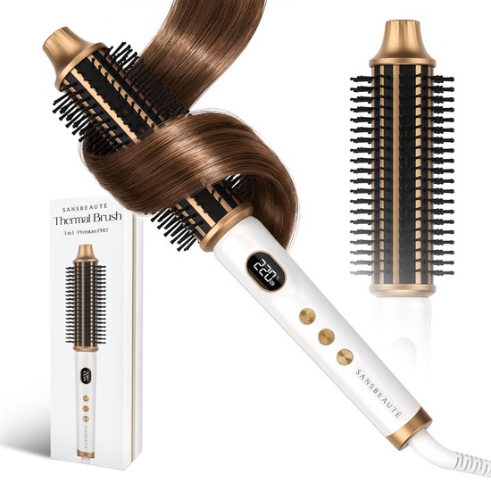 Sansbeauté® Blowout Brosse thermique 3-en-1 38 mm - Brosse chauffante en céramique - Appareil multifonction - Sèche-cheveux - Brosse à boucler - Brosse à cheveux - Brosse lissante - Brosse chauffante - Volume et boucles - Cordon rotatif