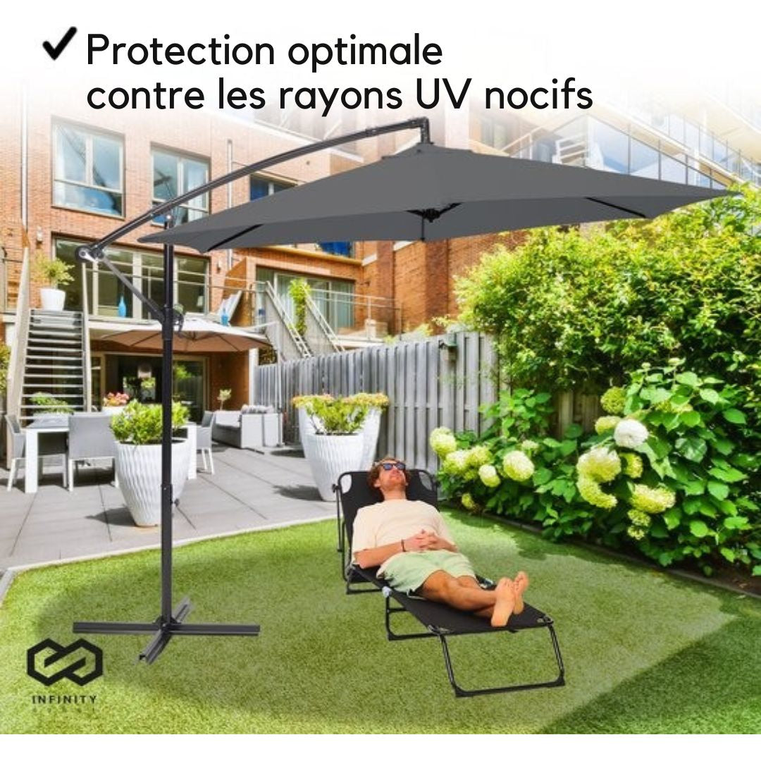 Parasol Infinity Goods - 300CM -Pied en croix inclus - Étanche - Pivotant et inclinable - Hauteur réglable - Anthracite - Gris