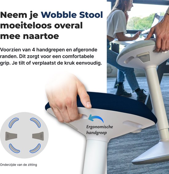 Backerz Wobble Stool - Chaise ergonomique oscillante hauteur 55-80cm - Tabouret d'équilibre - Tabouret selle bleu