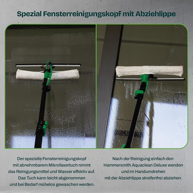 Brosse à eau Hammersmith AquaClean Deluxe - Télescopique 3,6 m - Raccord pour tuyau d'arrosage - Fenêtres/Panneaux solaires