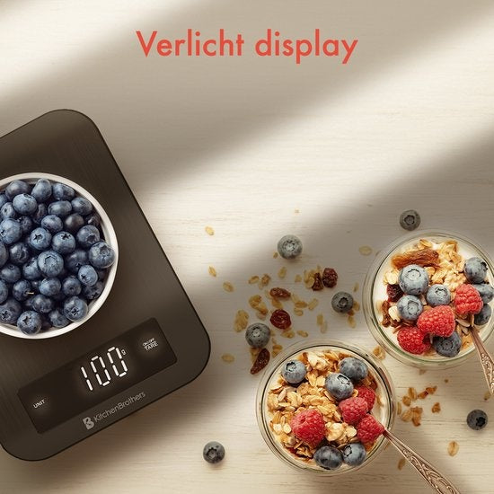 KitchenBrothers Kitchen scale - Balance de cuisine - Numérique - 1g à 10kg - Piles incluses - Acier inoxydable/Noir Gunmetal