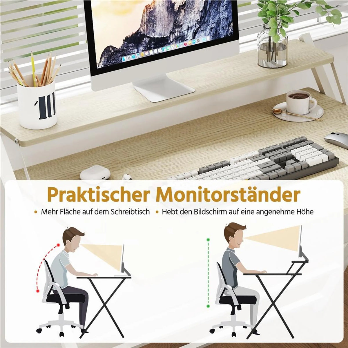 Yaheetech : bureau d'ordinateur pliable avec support d'écran – 106,5 x 60,5 x 90 cm – bois clair
