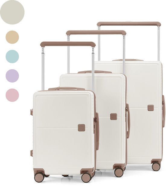 Skycases City Walker - Ensemble de valises 3 pièces | Léger et durable | 20, 24 et 28 pouces | Roues pivotantes à 360° | Verrouillage TSA | Housses de protection incluses - Beige