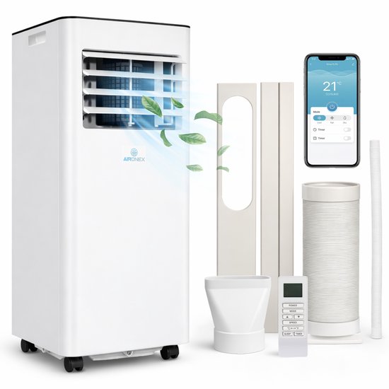 Climatiseur mobile Aironex 7000 BTU – Application et télécommande – Silencieux et compact – Climatiseur mobile avec joint de fenêtre – Climatiseur mobile pour chambre, salon, bureau