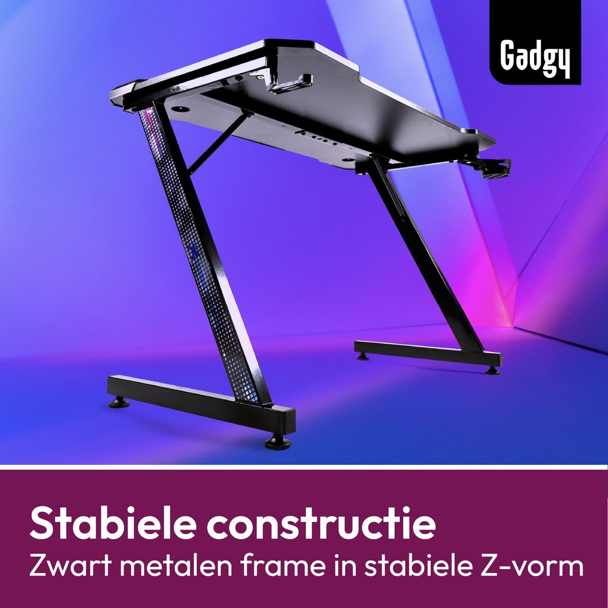 Gadgy Game Desk Carbon - Gaming Desk 110 CM Wide - Gaming Desk with Carbon Details - Gaming Table with Headphone Holder, Cup Holder & Cable Tunnel - Level Up Gaming with Gadgy - Black Carbon