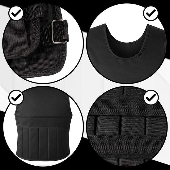 Fitby Gilet de musculation ajustable 10KG - Gilet de musculation - Gilets de musculation - Poids - Musculation et Crossfit - Cardio - Convient à partir de la taille L - Noir