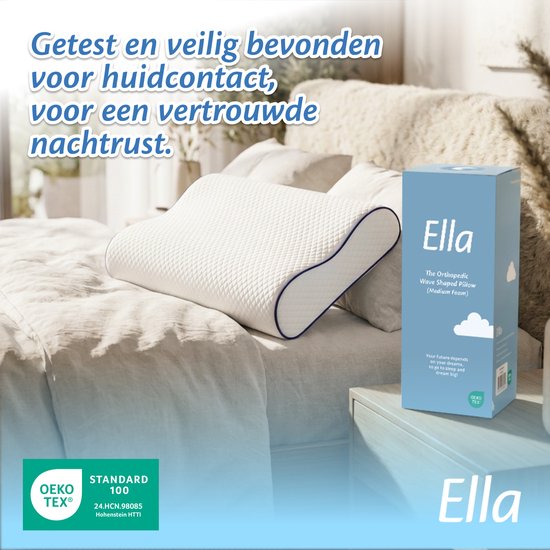 Oreiller orthopédique Ella Wave-Hard pour les personnes dormant sur le dos ou sur le côté - Oreiller ergonomique en mousse à mémoire de forme pour le soutien de la nuque - Oreiller pour les douleurs cervicales, 60 x 40 cm - Blanc