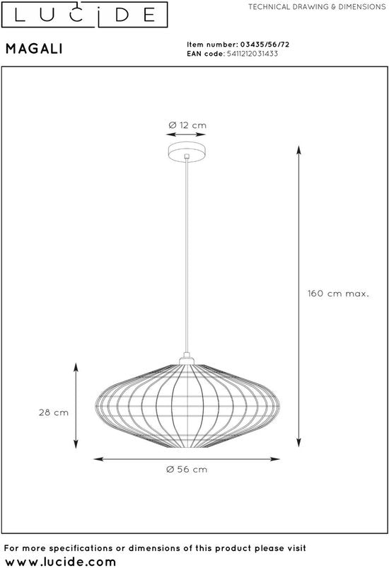 Lucide MAGALI - Lampe suspendue - Ø 56 cm - 1xE27 - Naturel - Japandi