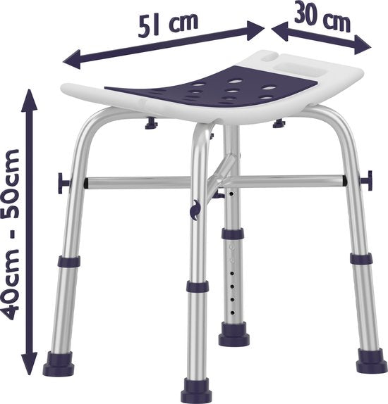 Sanicraft® Tabouret de douche - Tabouret de douche réglable avec siège - poignées, support de pommeau de douche et pieds antidérapants - inoxydable - capacité de charge de 120 kg