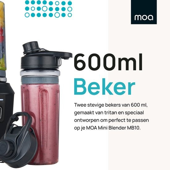 MOA Blender To Go MBC10 avec gobelets supplémentaires - Gobelets To Go - 2 gobelets en tritan de 600 ml chacun - MBC10