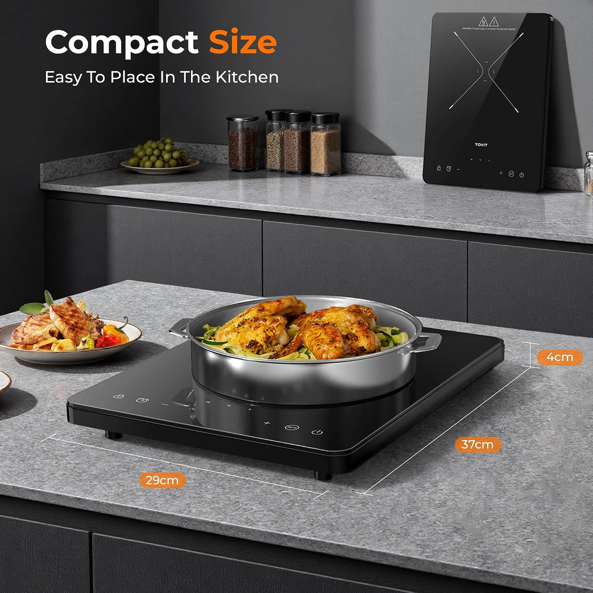 Plaque à induction Tokit 2000 W – 9 niveaux de cuisson, minuterie de 90 min – Ultra-fine (40 mm) – Noire