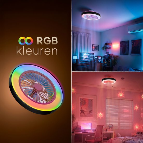Ventilateur de plafond avec éclairage - Ventilateur-plafonnier - Plafonnier - LED RGBW - Tuya Wi-Fi Smart - Télécommande - ⌀ 50 cm - Noir