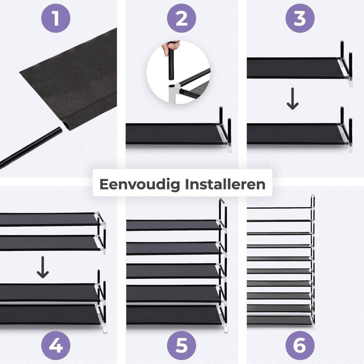 LifeGoods Shoe Rack - XXL - 10 couches - 35 à 40 paires de chaussures - Armoire à chaussures - Plastique - Noir