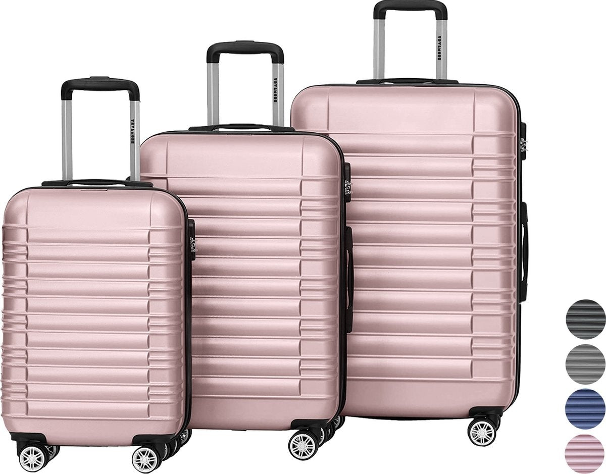 TRVLMORE Set de valises - 3 pièces - 38L (bagage à main) + 70L + 110L - Rose Gold