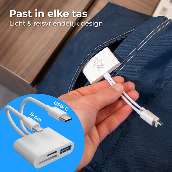 Nuvance SD Card Reader - 3 en 1 - Micro SD Card - USB to USB C - 8-Pin - Convient à tous les téléphones, tablettes et ordinateurs portables