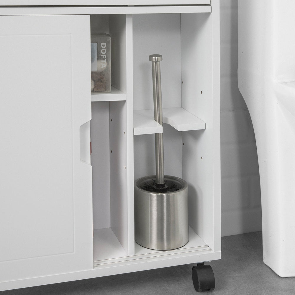 SoBuy BZR31-W Meuble de salle de bains avec 2 portes coulissantes et un tiroir - avec roulettes - 67 x 52 x 17 cm - blanc