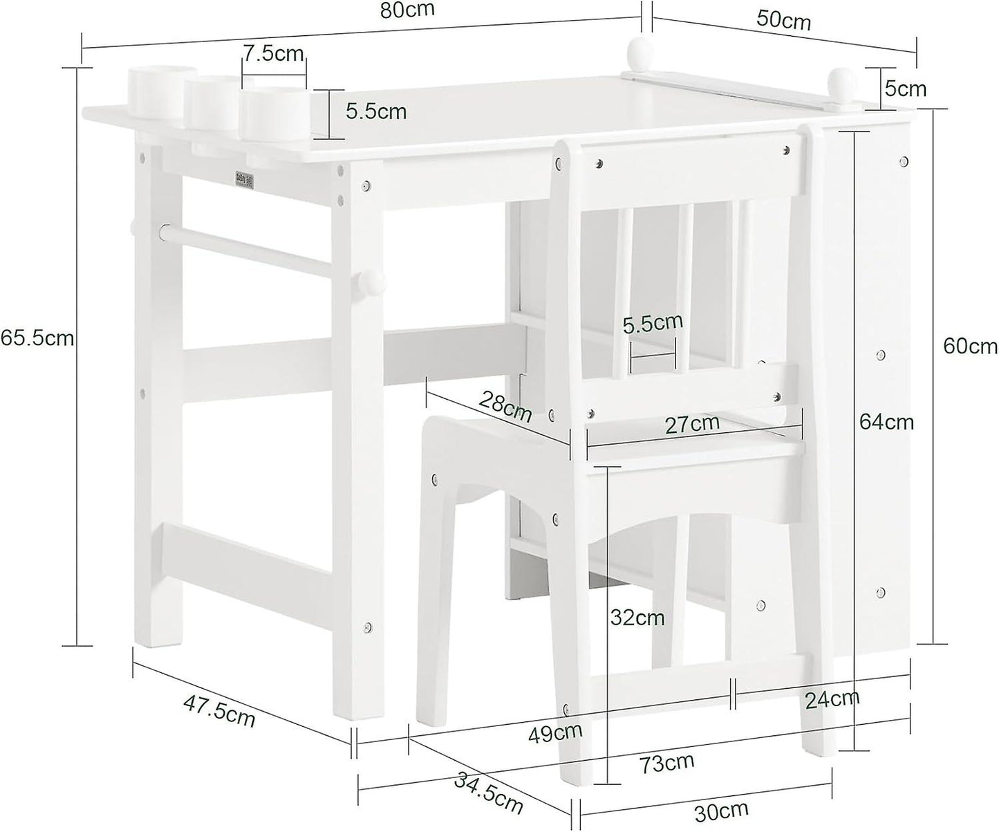 SoBuy - Ensemble bureau et chaise pour enfant - blanc - 80x54 x65.5 cm