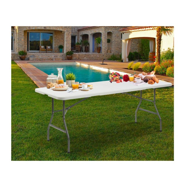 Table pliante Inkazen – 180,5 x 70 x 74 cm – Blanche – Structure en acier – Table pliante de camping et de restauration pour 8 personnes