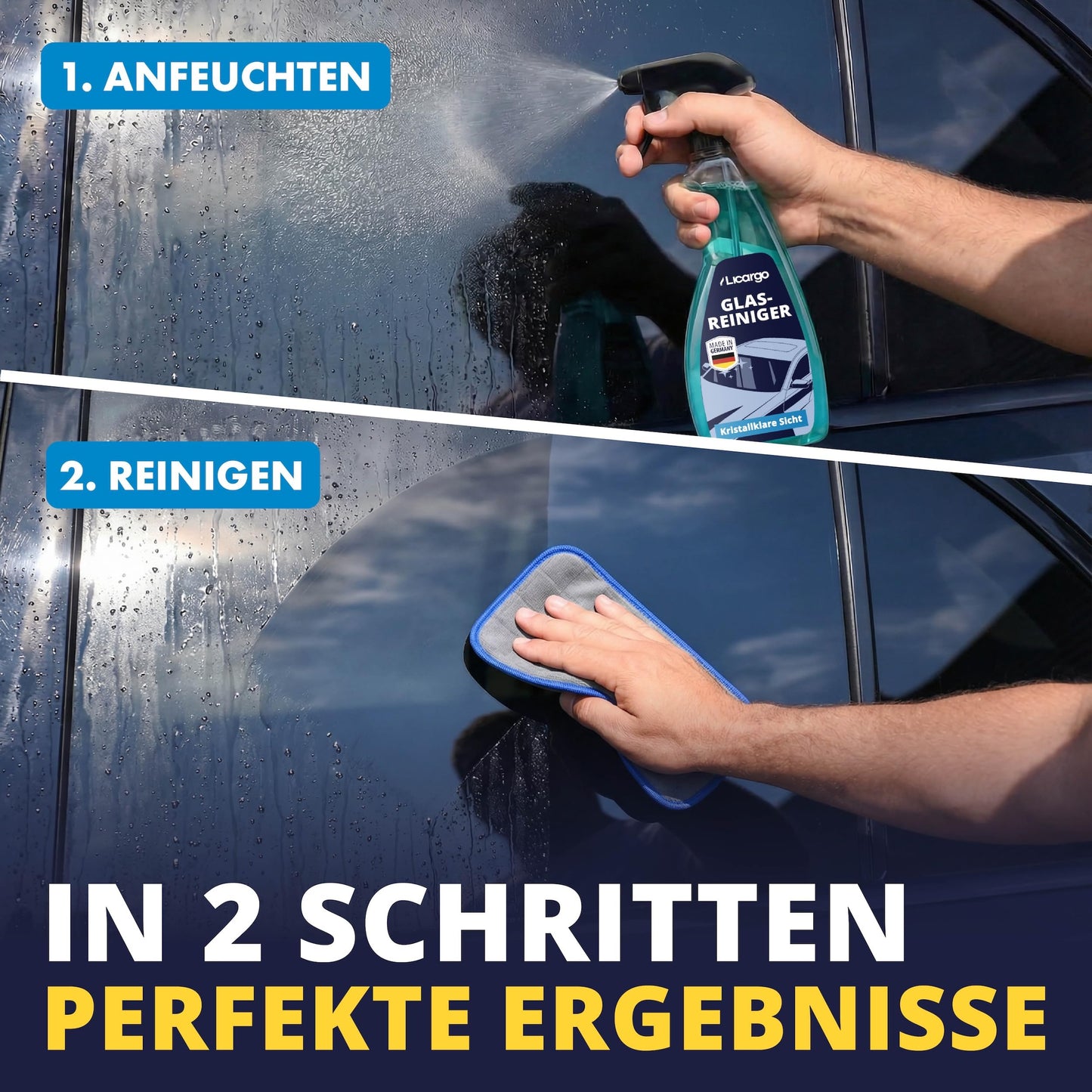 Licargo Nettoyant pour vitres de voiture 750 ml - Nettoyant pour vitres intérieures et extérieures - Ne laisse pas de traces - Fabriqué en Allemagne